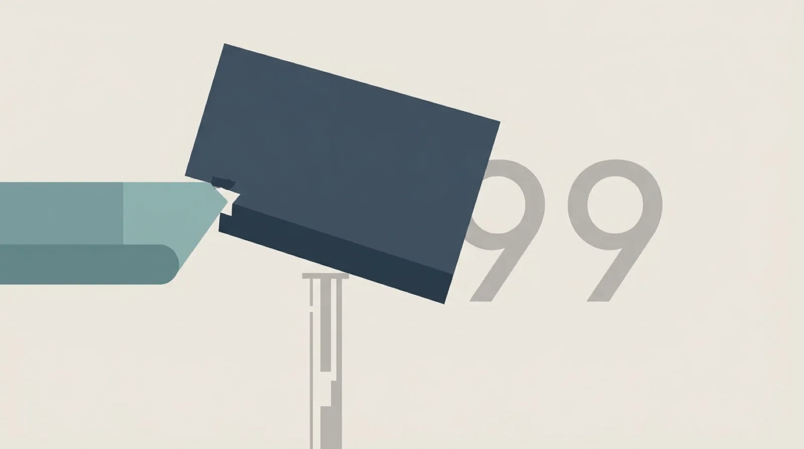 傾斜的監視相機與背景淡色「99」——象徵 2024 年日本建設業 99 件人手不足倒產